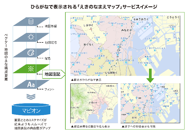 ONE COMPATHがひらがなだけの地図「えきのなまえマップ」を公開、「マピオン」アプリはベクトル地図に対応