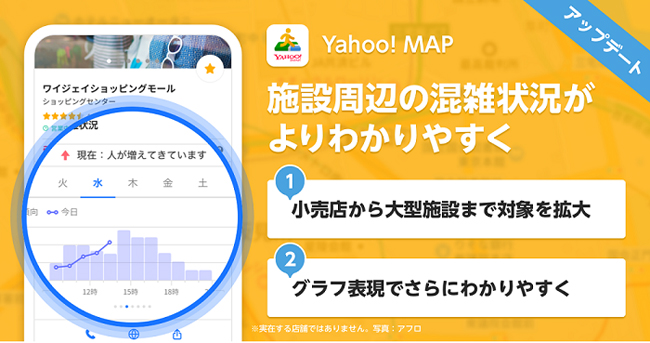 「Yahoo! MAP」がアップデート、ショッピングモールや動物園・水族館の混雑状況が確認可能に