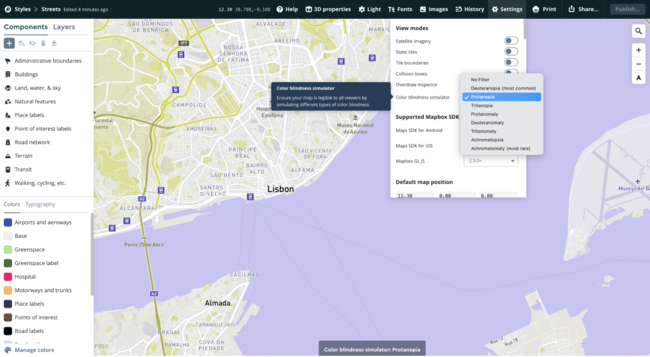 マップボックス、地図デザインツールに「色覚多様性シミュレーター」機能を追加