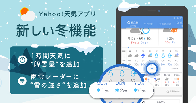ヤフー、「Yahoo!天気」アプリの雪に関する情報提供を強化